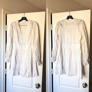 Reformation Dress Elisabetta Lace Long-Sleeve Cotton Mini Peasant Cream 10 EUC